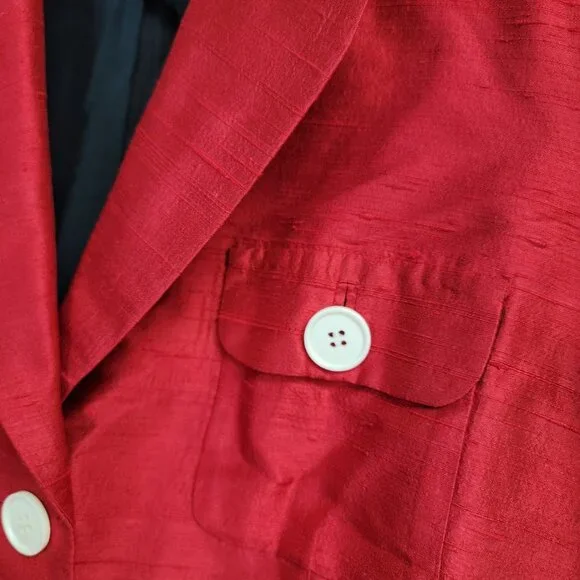 Lafayette 148 Womens Red 100% Silk Professional Blazer Jacket Sz 8 Luxury Career - Picture 2 of 12